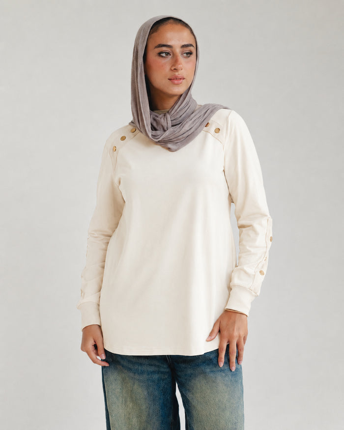 Cream Stud-Shoulder Top
