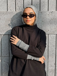 Black Elevated Cuff High-Neck Top