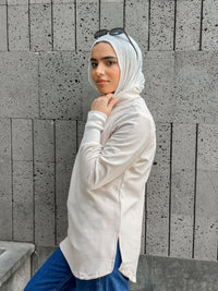 Nude Elevated Cuff High-Neck Top