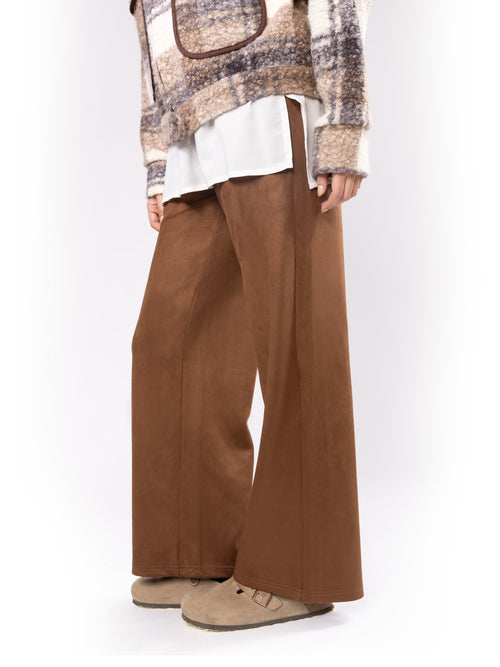 Brown Elevated Velvet Wide Pants