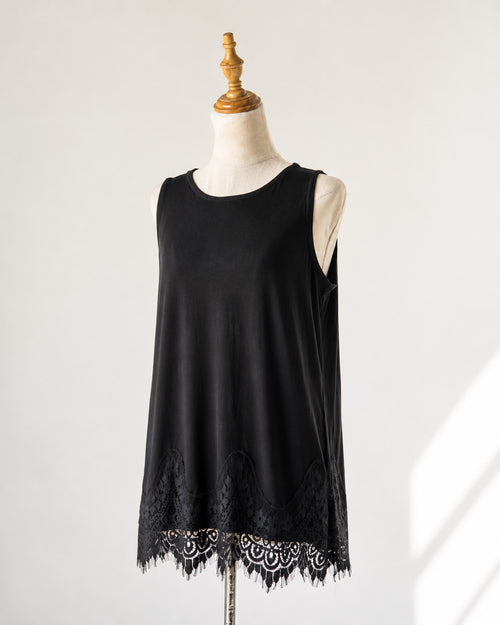 Black Lace-Hem Tank