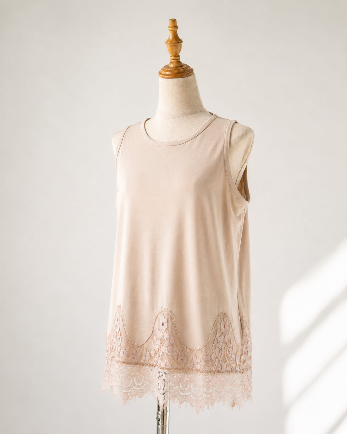 Beige Lace-Hem Tank