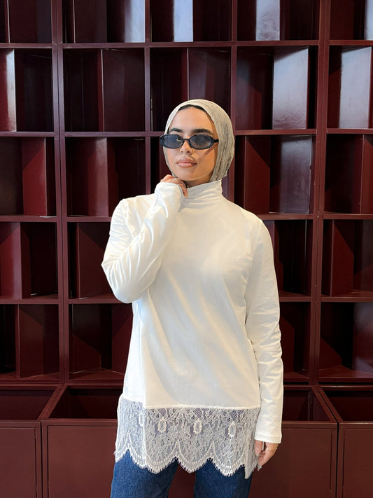 Lace - Hem High - Neck Top - Glow Modest
