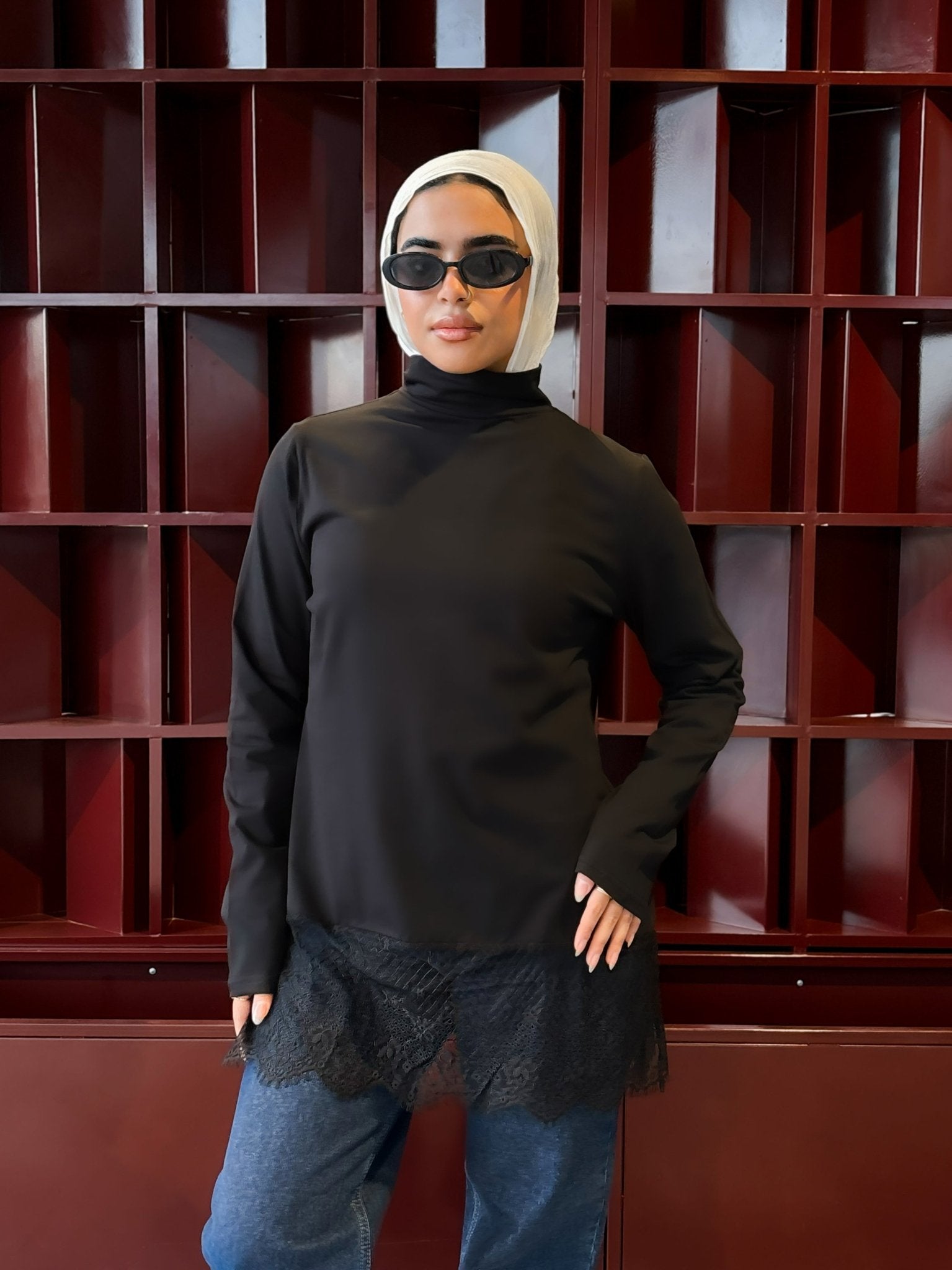 Lace - Hem High - Neck Top - Glow Modest