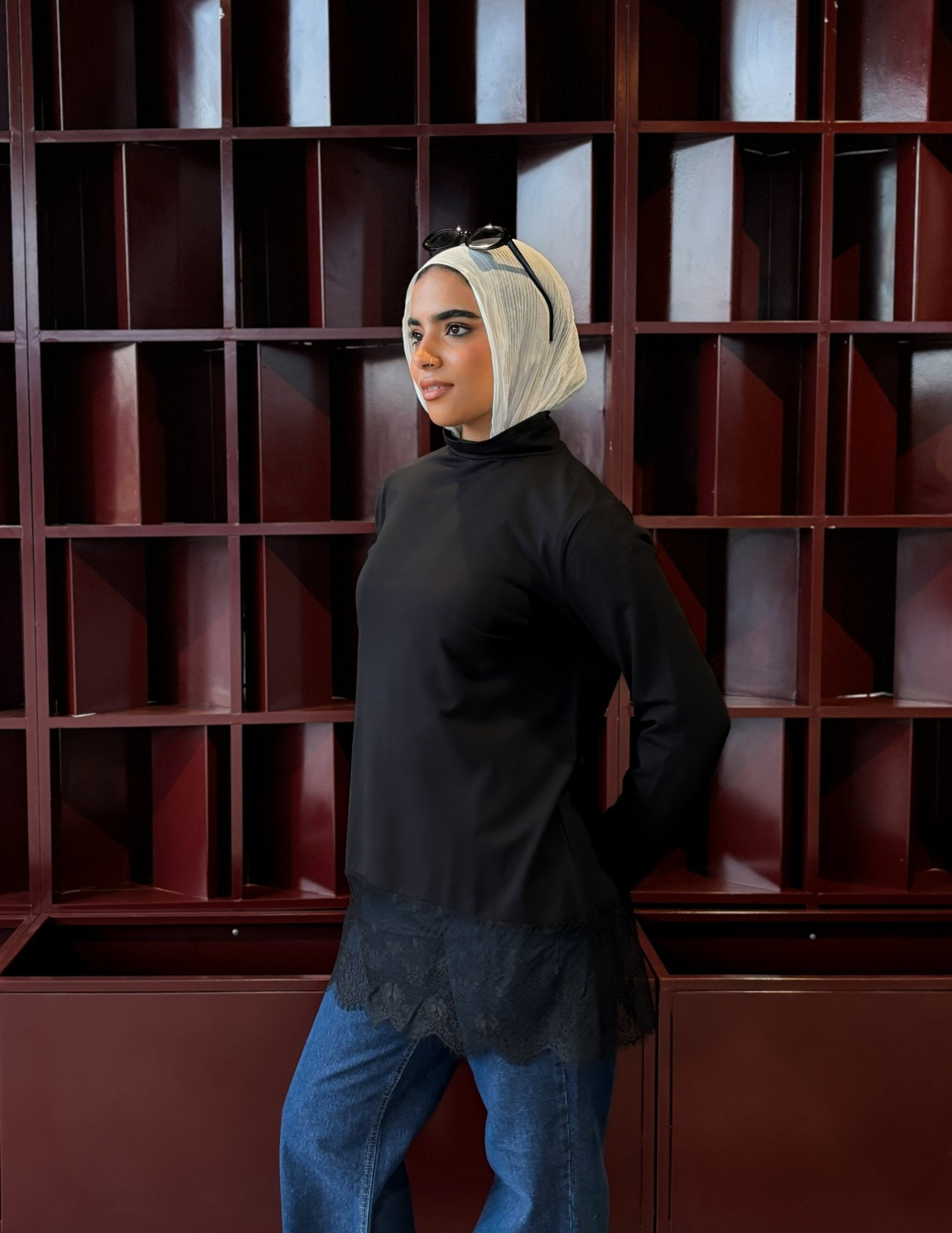 Lace - Hem High - Neck Top - Glow Modest