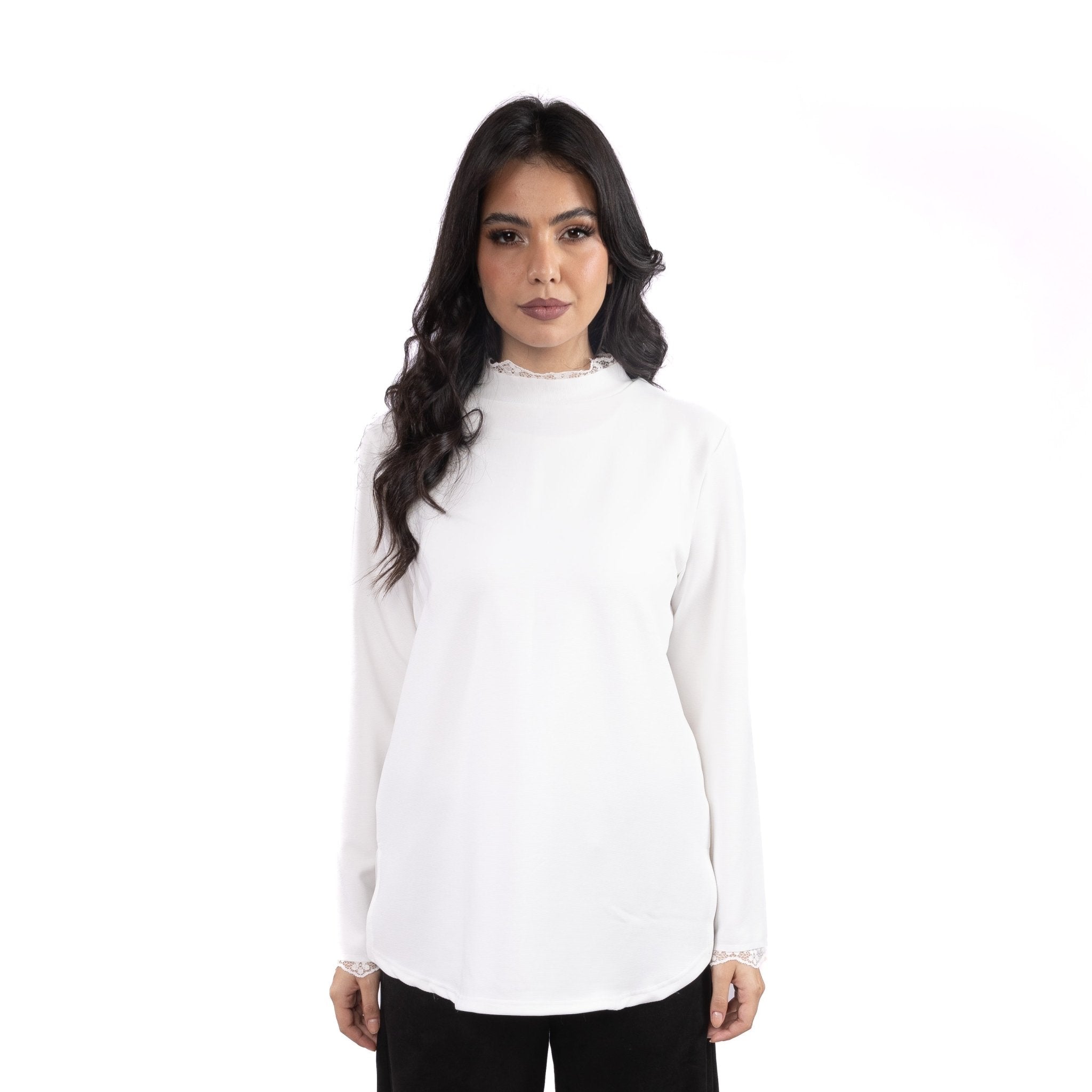 Lace - Trim High - Neck Top - Glow Modest