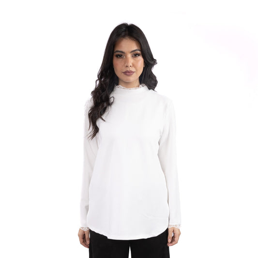 Lace - Trim High - Neck Top - Glow Modest