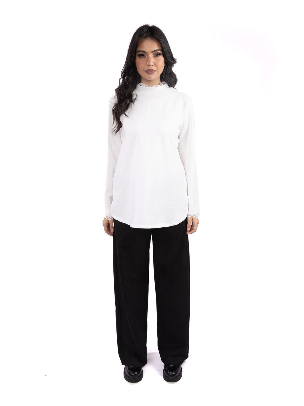 Lace - Trim High - Neck Top - Glow Modest