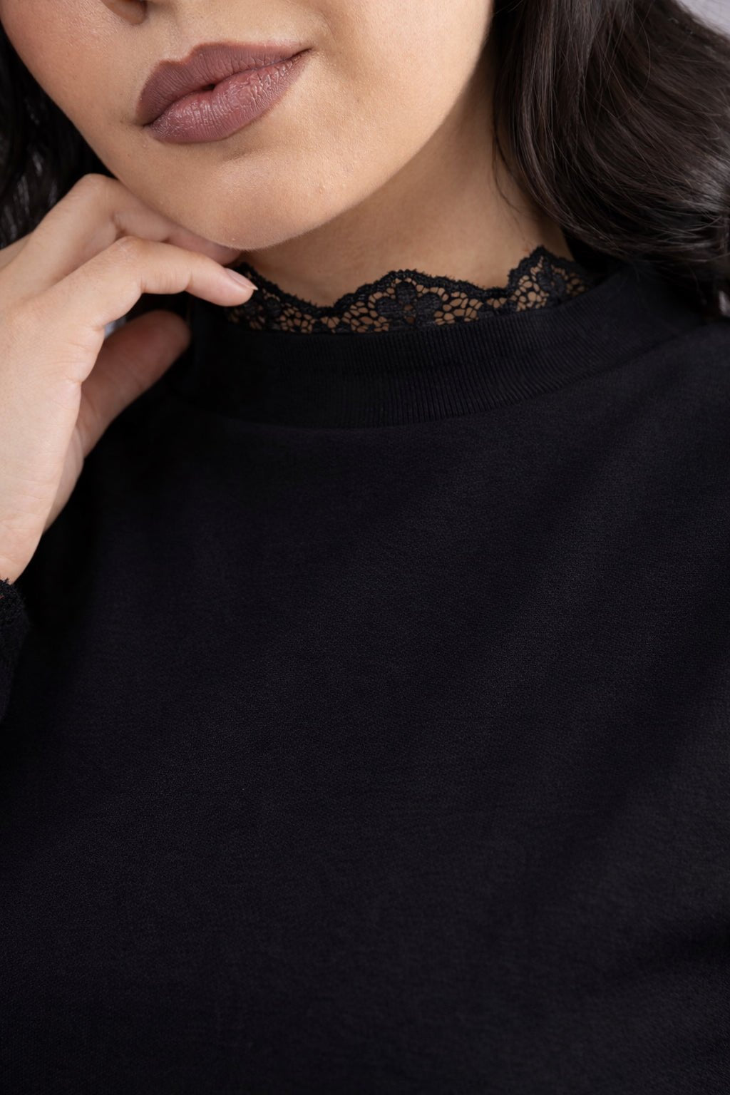 Lace - Trim High - Neck Top - Glow Modest