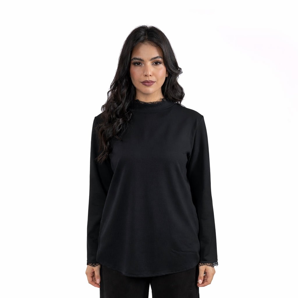 Lace - Trim High - Neck Top - Glow Modest